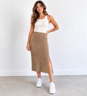MIOU MUSE Brown Knit Midi/Maxi Skirt Size S NWT